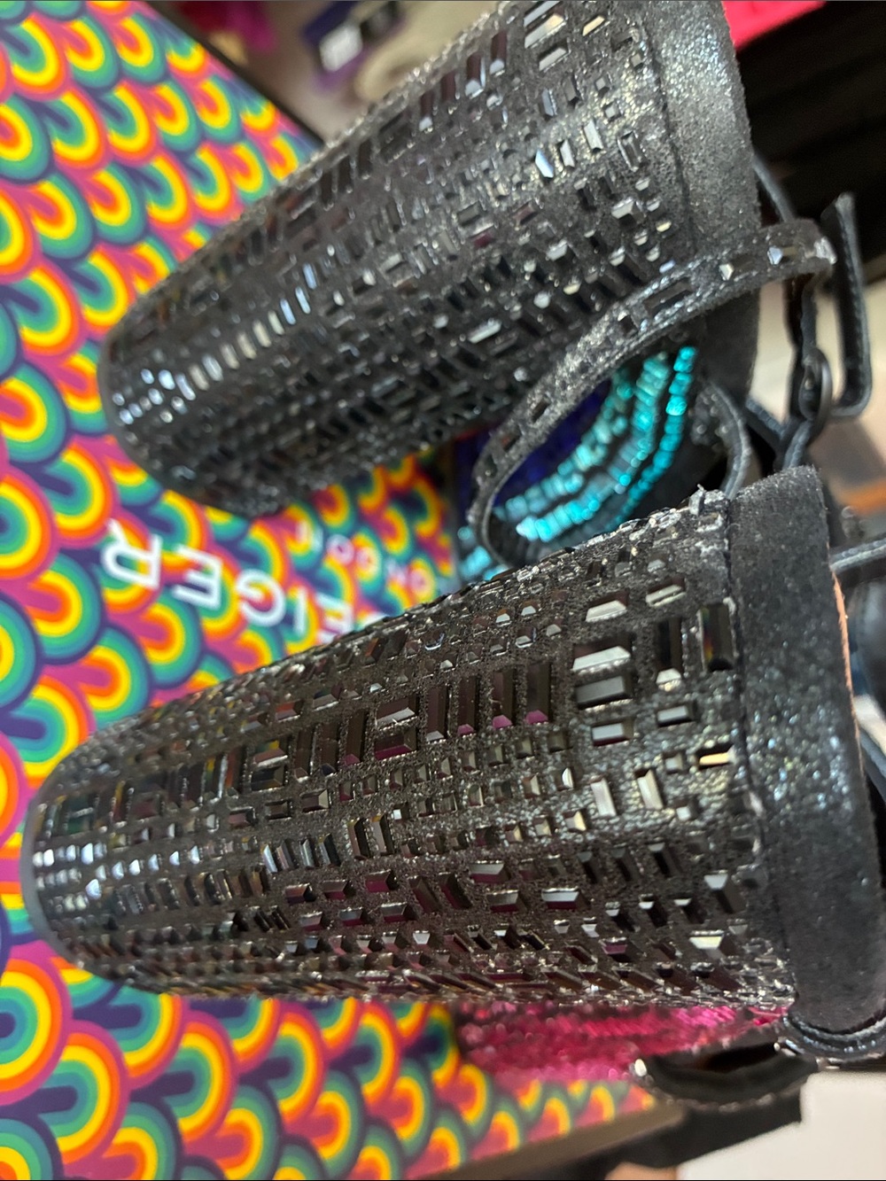 Kurt Geiger kensignton Platform Sandals with Iridescent Rhinestone Heel - Black - Picture 5 of 10